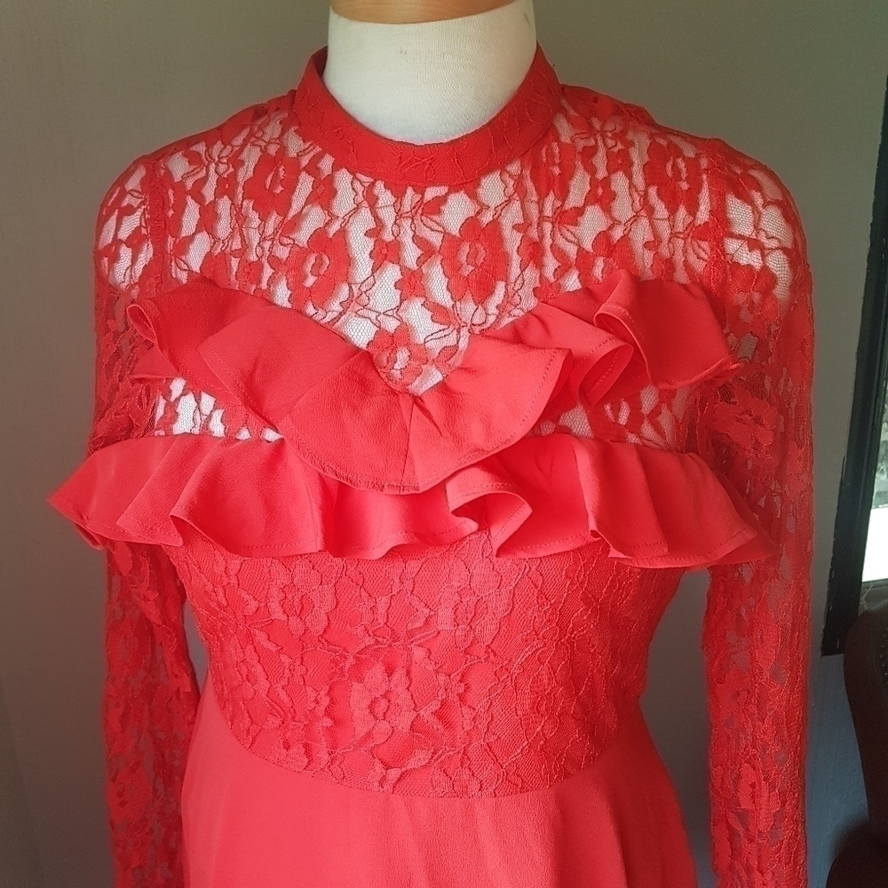 ASOS Lace and Ruffle High Neck Long Sleeved Dress - Picture 3 of 15